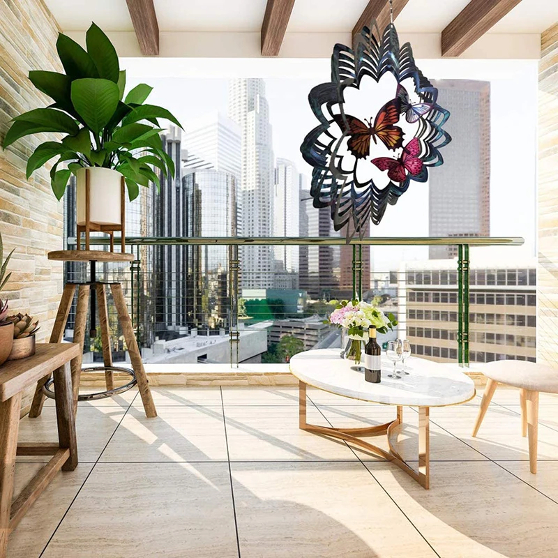 Home Garden 12Inch 3D Hanging Wind Stainless Steel Kinetic Spinning Decoration For Patio Balcony Yard Decor | Дом и сад