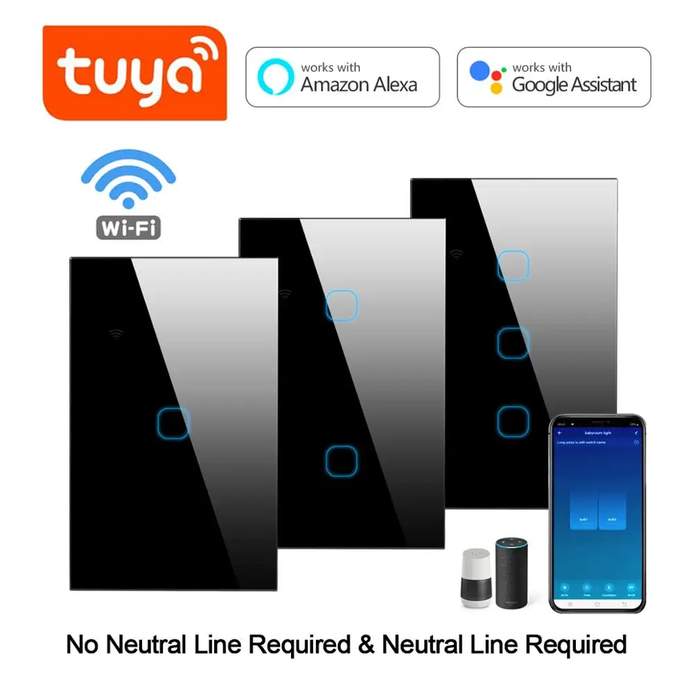 

WI-FI светильник Tuya Переключатель ЕС и США без нейтральный провод требуется пульт дистанционного управления голосовой Управление для Alexa Google ...