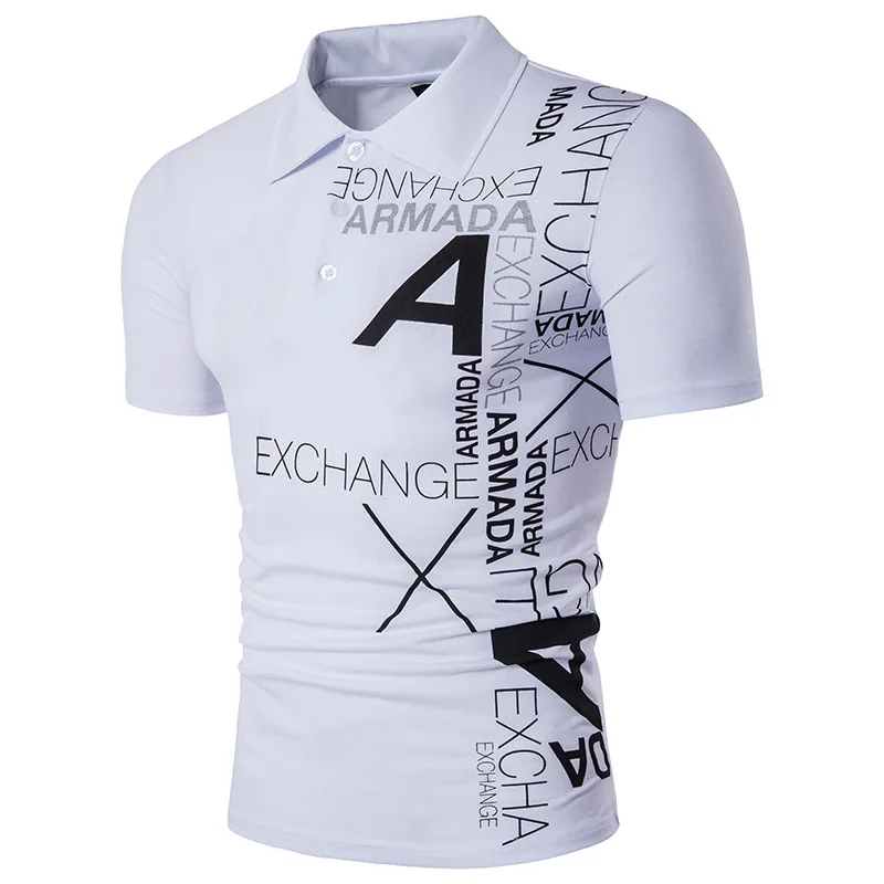 

Mens White Lapel Button Collar Letter Printing Hip-Hop Plus Size Short-Sleeved Shirt For Casual Polo Shirt Clothing 2021