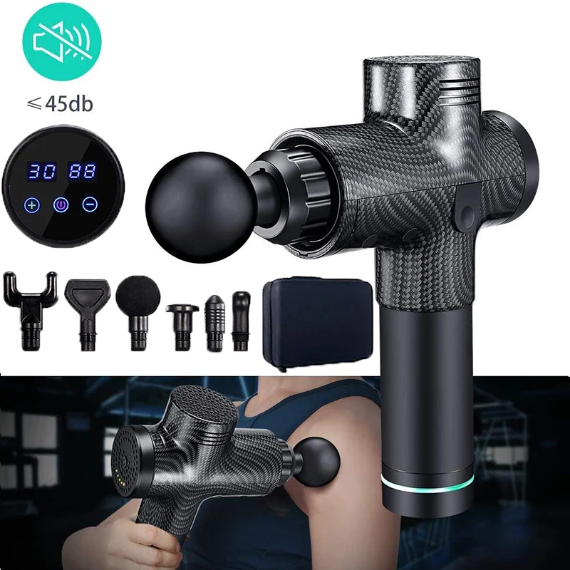 

30 Speed Massage Gun LCD Display For Fitness Pain Relief Deep Tissue Percussion Muscle Massager Body Slimming Fascia Gun Red BK