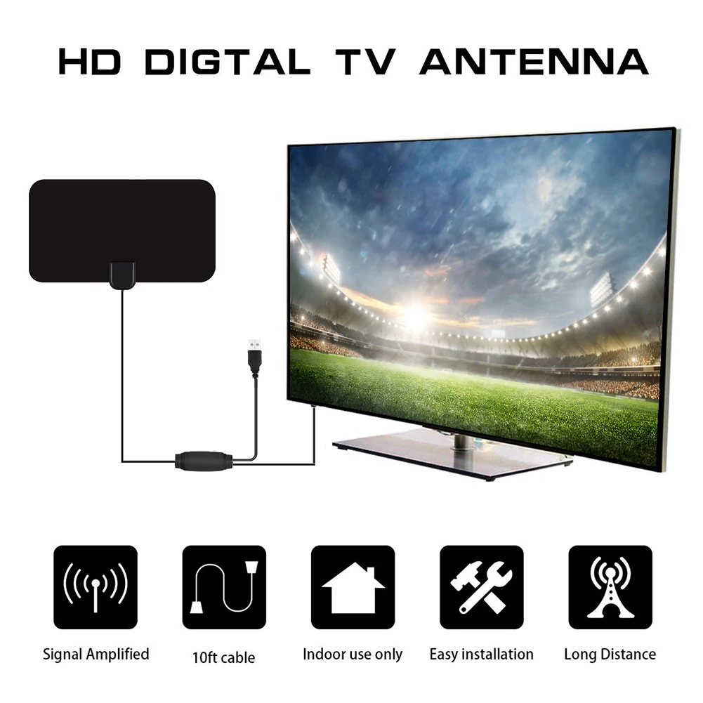 

4K 25DB High Gain Digital TV Antenna 50 Mile Mini Indoor Active HDTV Aerial with Amplifier Indoor Aerial HD Flat Design