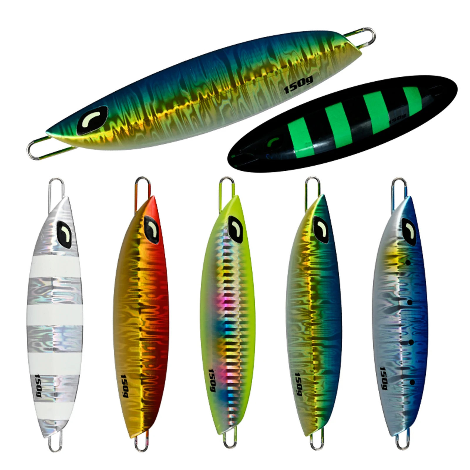 

5PCS Deep Sea Slow Jig Zebra Glow Fishing Jigging Sinking Lure Jigbait Spoon Baits 100/150/200g