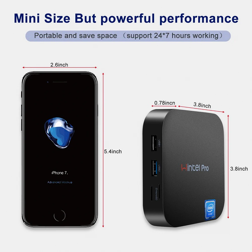 Wintel pro W8 мини ПК Intel atom x5-Z8350 Windows 10 компьютер мини модуль DDR для настольных компьютеров 2 ГБ/32 ГБ 4 ГБ/64 Гб 4 к WiFi BT4.0 100 м LAN Карманный ПК