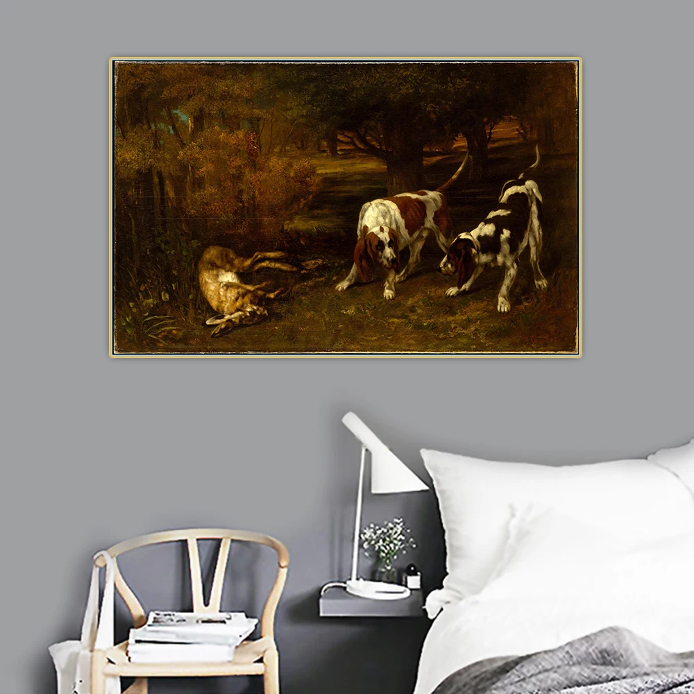 Citon Gustave Courbet 》 охотничьи собаки с мертвыми заявками картина маслом на холсте