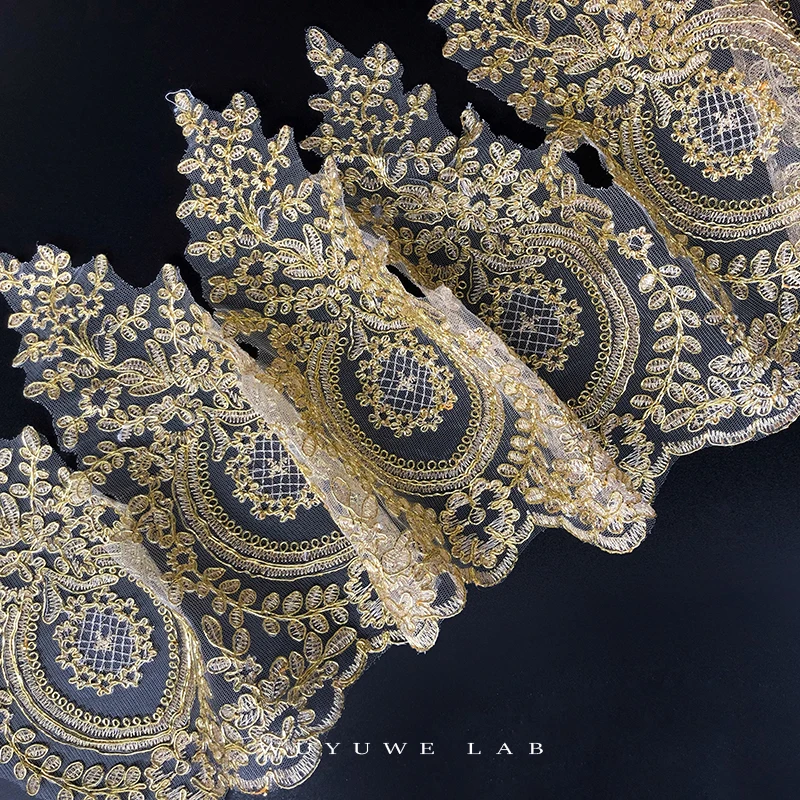 Кружевная ткань для свадебных платьев 31 см с золотой вышивкой 1 ярд | Дом и сад