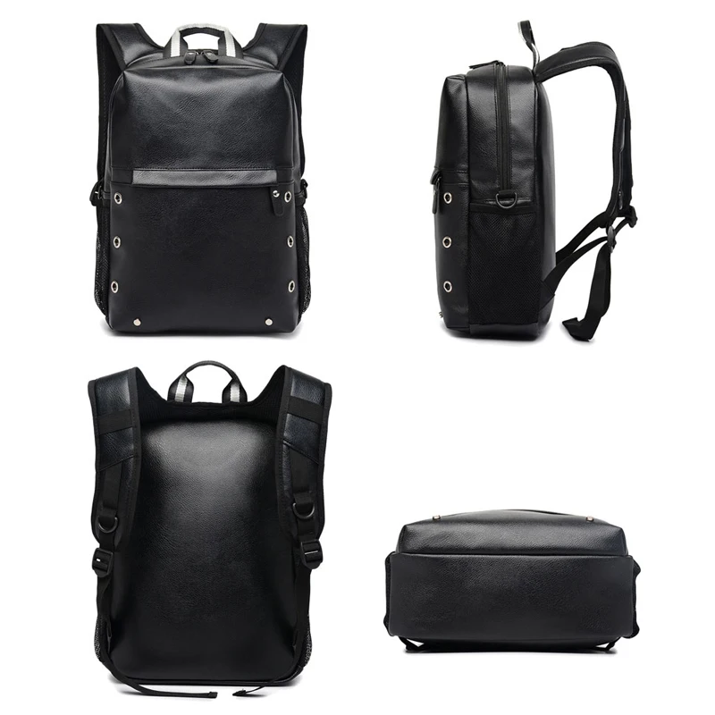 

Fashion Men's Backpacks Luxury Black Pu Leather Man Backpacks 14#Laptop Computer Bags 2021 New Large Capacity Travel Bag Design
