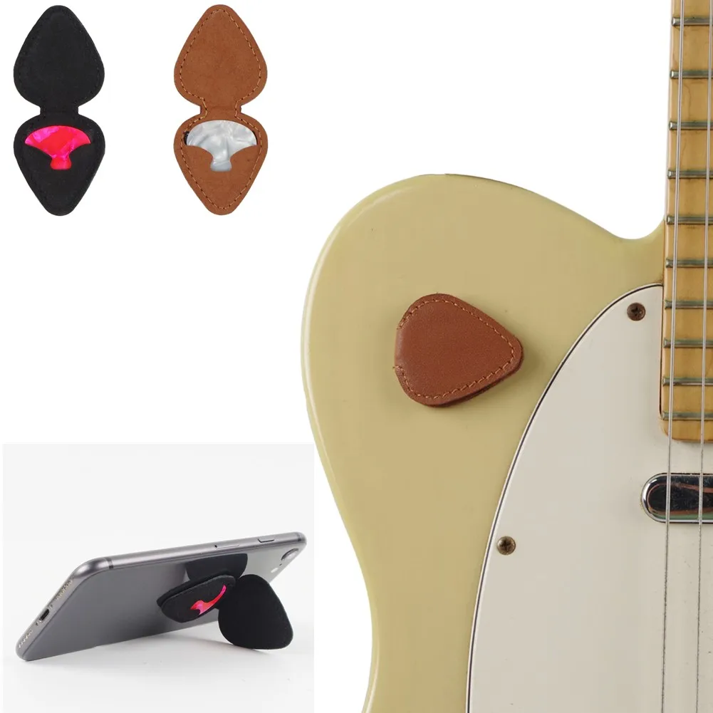 

1Pcs Magnetic Leather Guitar Pick Plectrum Bag Multifunction Mobile Phone Holder Tool Black/Brown Guitar Parts Accessories