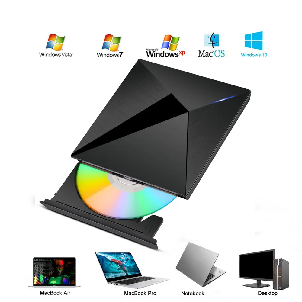 KuWFi Внешний USB3.0 привод CD DVD Usb Оптический RW писатель CD/DVD Rom плеер горелка для