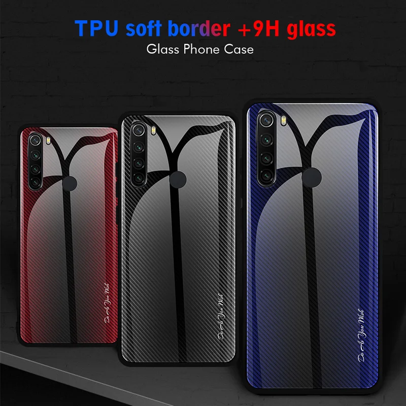 Чехол из закаленного стекла с градиентом из углеродного волокна для Xiaomi Redmi Note 8 Pro 8T