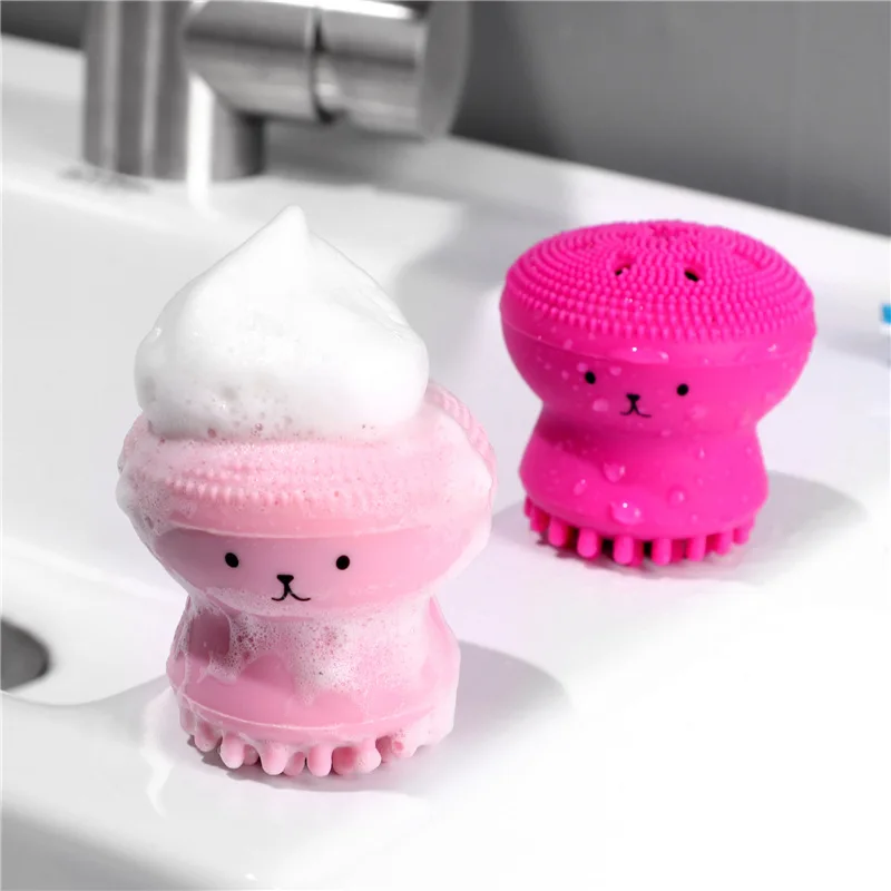 

Double-headed jellyfish facial cleansing brush pore cleaner octopus with sponge cleansing brush massage beauty instrument facial