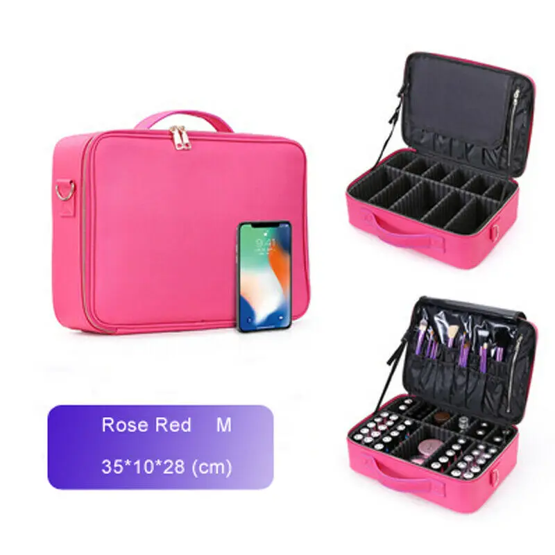 Rose Red M Местная Стоковая роскошная коробка-органайзер для косметики чехол сумка для макияжа в путешествии красота профессиональный дисплей - Цвет: Rose Red M