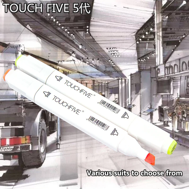 Маркеры TOUCHFIVE 30/40/60/80 цветов двухсторонние спиртовые графические эскизные