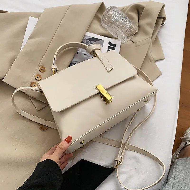 

New niche temperament small square bag 2021 fashion lady handbag solid color retro lock single shoulder messenger bag female bag