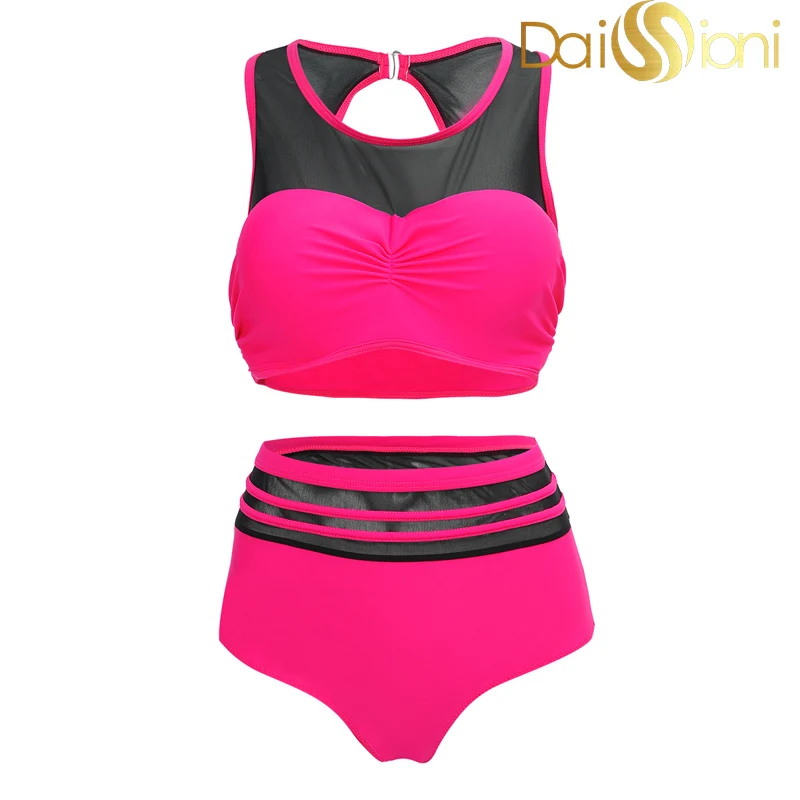 Женский купальник бикини с высокой талией однотонное сексуальное комплект