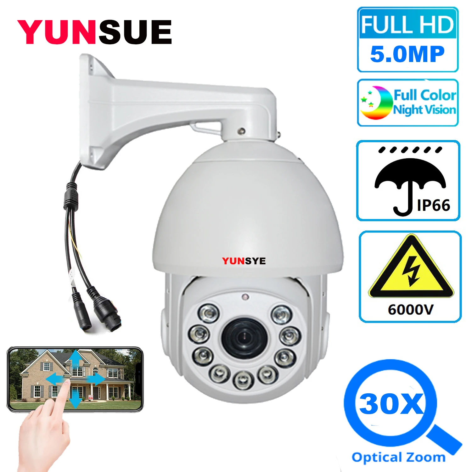 

YUNSYE 1080P 5MP 8MP Outdoor PTZ High Speed Dome 30X Zoom Infrared 150M IP Camera CCTV Surveillance Home Security Camera ONVIF
