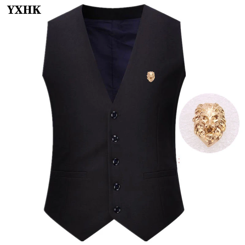 Высокое качество брендовый мужской облегающий жилет синий костюм Повседневная