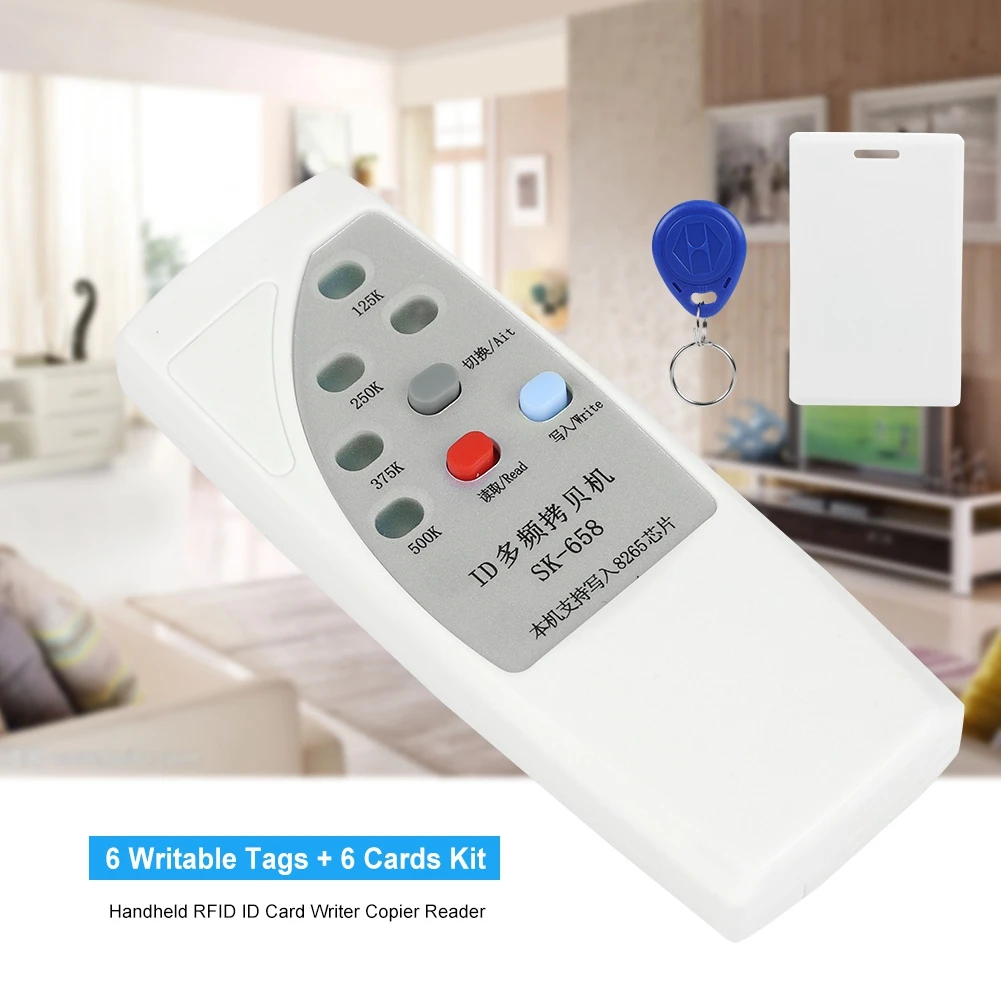 

13Pcs Handheld Rfid Card Reader Writer 125KHz Copier Duplicator ID Tags Programmer 6 Writable Tags + 6 Cards Kit
