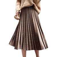 summer fashion elastic waist solid color long skirt women plus size streetwear elegant office work wear pleated skirts