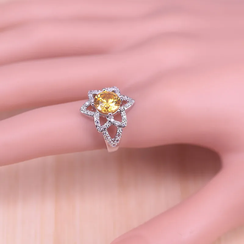 Risenj Sparking Yellow Silver Color Hexagon Shiny Star Jewelry Earrings Ring Necklace Bracelet Set Bridal | Украшения и