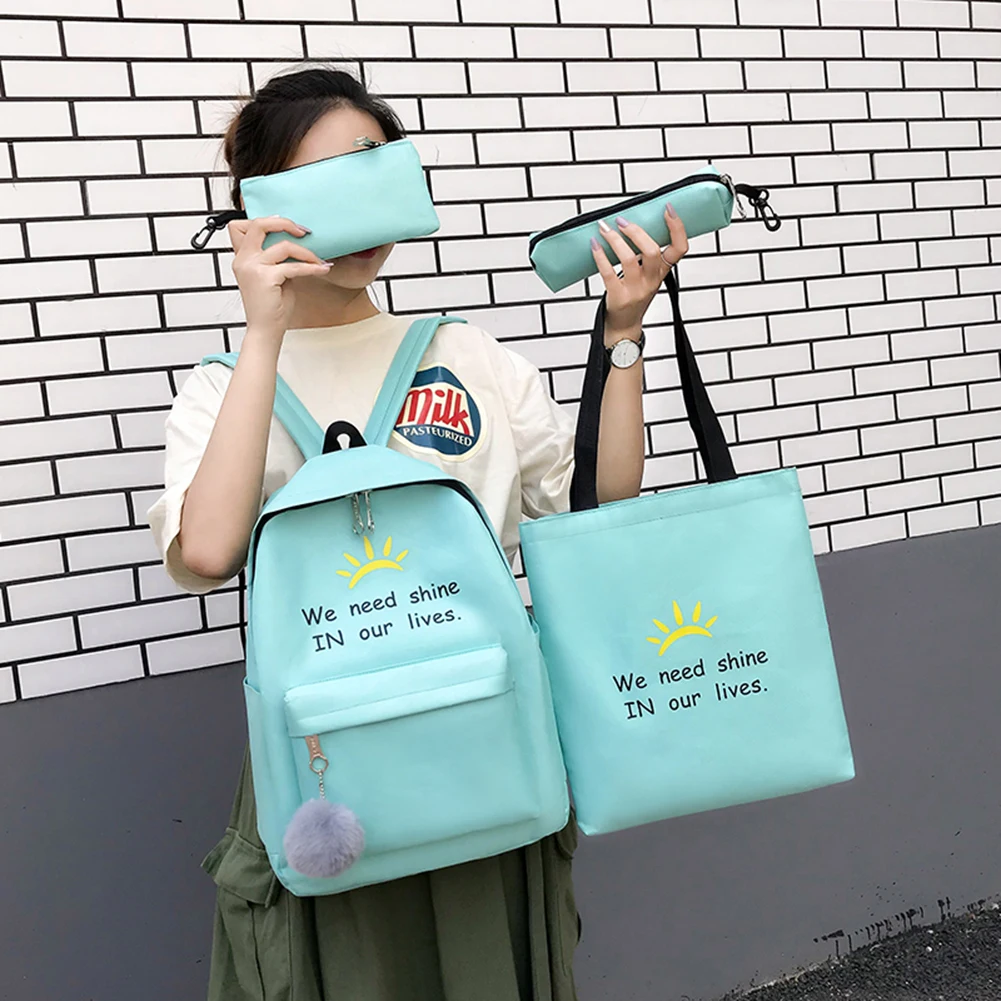 

Shoulder Bags For Women 2019 New 4pcs/set Letter Print Women Canvas Large Capacity Shoulder Top-handle Pen Bags Clutch Backpacks