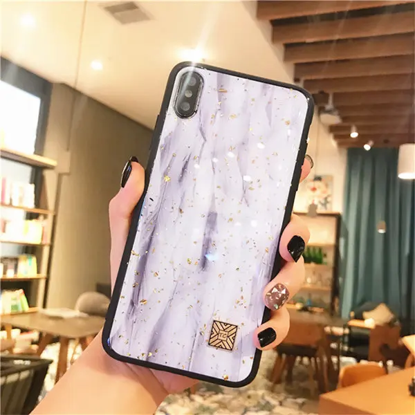 D50 Мраморный чехол для телефона с золотой фольгой для iPhone 11 Pro XS Max XR X 7 8 6 6s Plus, мягкий силиконовый чехол с блестками для iPhone X - Цвет: D50