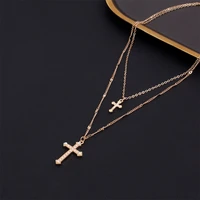 classic cross pendant choker necklace for women gold silver color double layer chain charm jewelry gifts female necklaces collar
