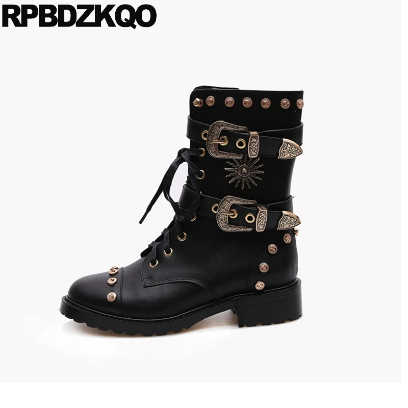 Ботильоны серьги-гвоздики на молнии с заклепками в байкерском стиле зимняя обувь
