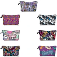 musical instrument series pattern cosmetic storage bag makeup organizers zipper bags portable wash bag travel handbag
