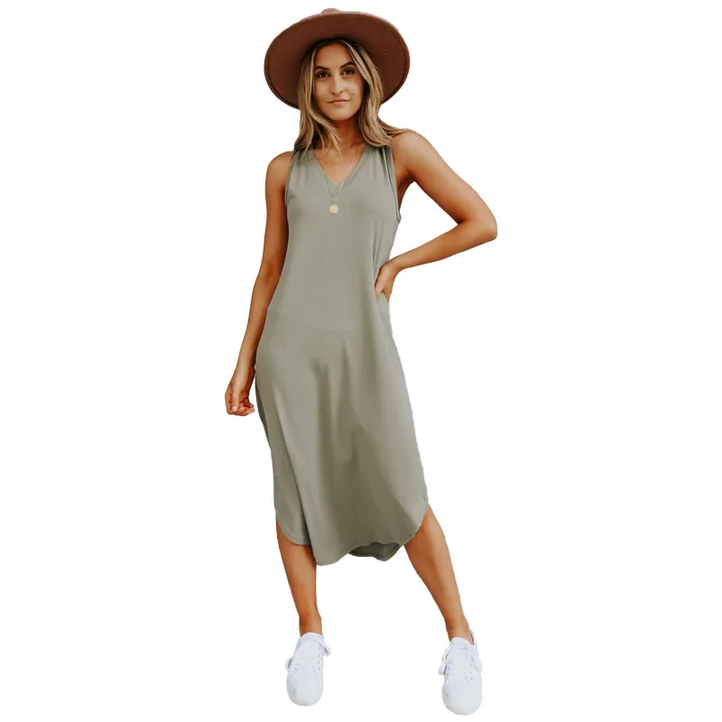 

Europe Us Women's Fashion Clothing 2021 New Summer Sleeveless Casual Comfortable Soft Cotton Sundresses Homewear