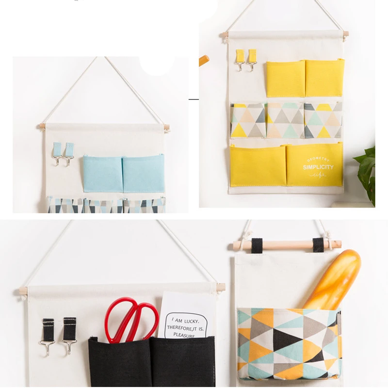 

Cotton Linen Hanging Organizer Cloth Art Hanging Storage Bags Home Decoration for Wall Storage Boxes Home Organizador De Bolsos