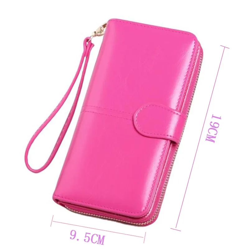 

Leather Women Long Zipper Oil Wax Wallet Big Capacity Hasp Zipper Purse Ladies Long Wristlet Clutch Coin Card Holders Portomonee