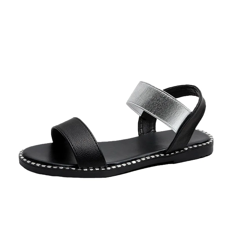 

2020 Summer New Sandals Women Shoes Woman Flat Bottom Rivet Elastic Band Fashion Casual Shoes Female Beach Sandals Plus Size 41