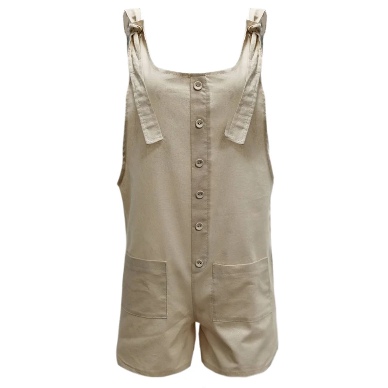 

Women Rompers Summer Casual Loose Sleeveless Jumpsuit Button Pocket Suspenders Bib Short Pants Playsuits Overalls Plus Size 5XL