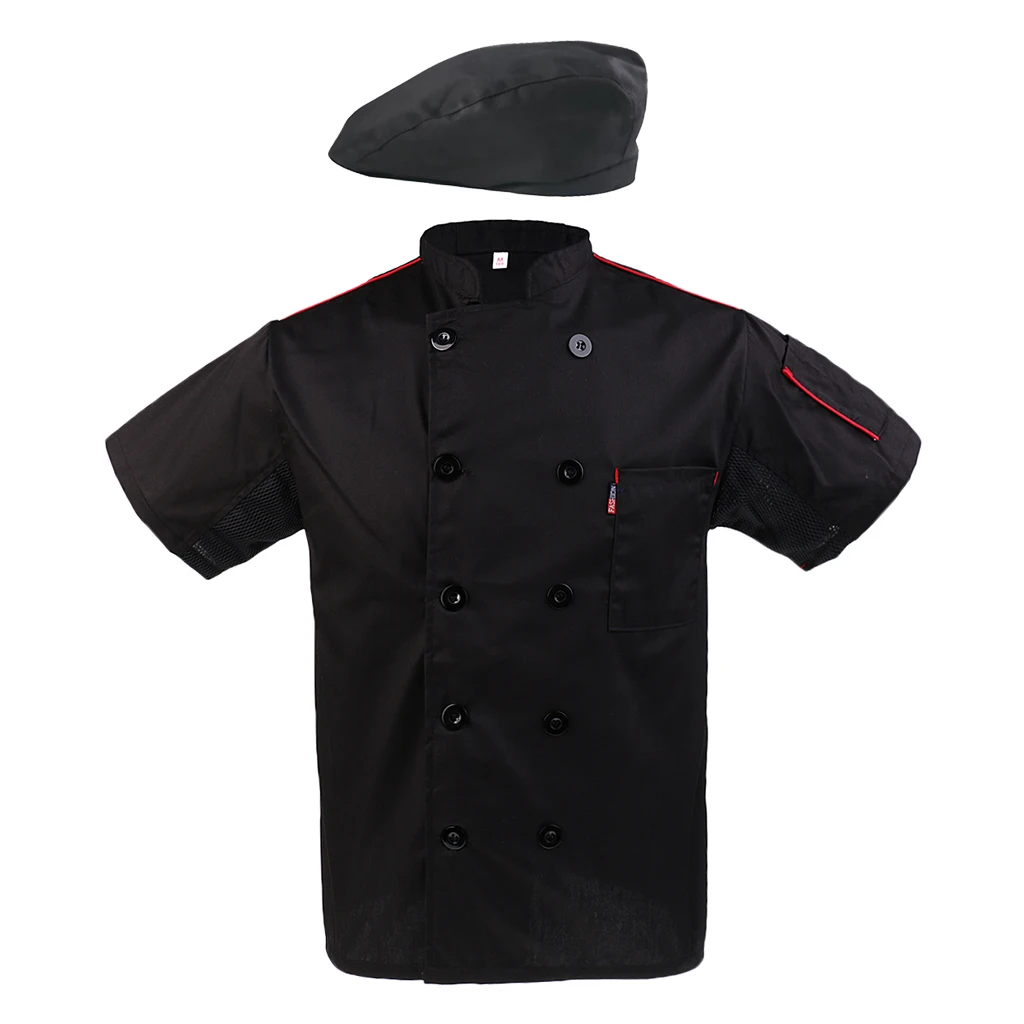 Стильная кухня шеф-повара КУРТКА берет шляпа комплект Chefwear Ресторан питание короткий рукав сетка рабочая одежда M