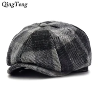winter plaid berets caps for men warm wool thicken newsboy cap for women vintage octagonal detective painter hats retro flat cap
