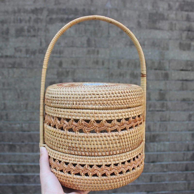 

Idyllic Style Rattan Tray with Handles Idyllic Home Basin Portable Basket Picnic Storage Basket