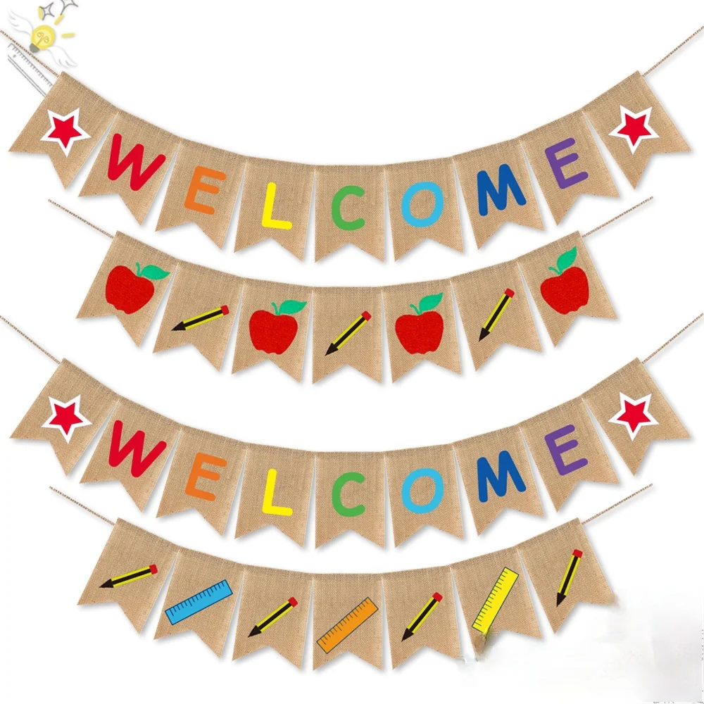 Обратно в школу сезон декорированном мешковиной горшке баннер украшение для