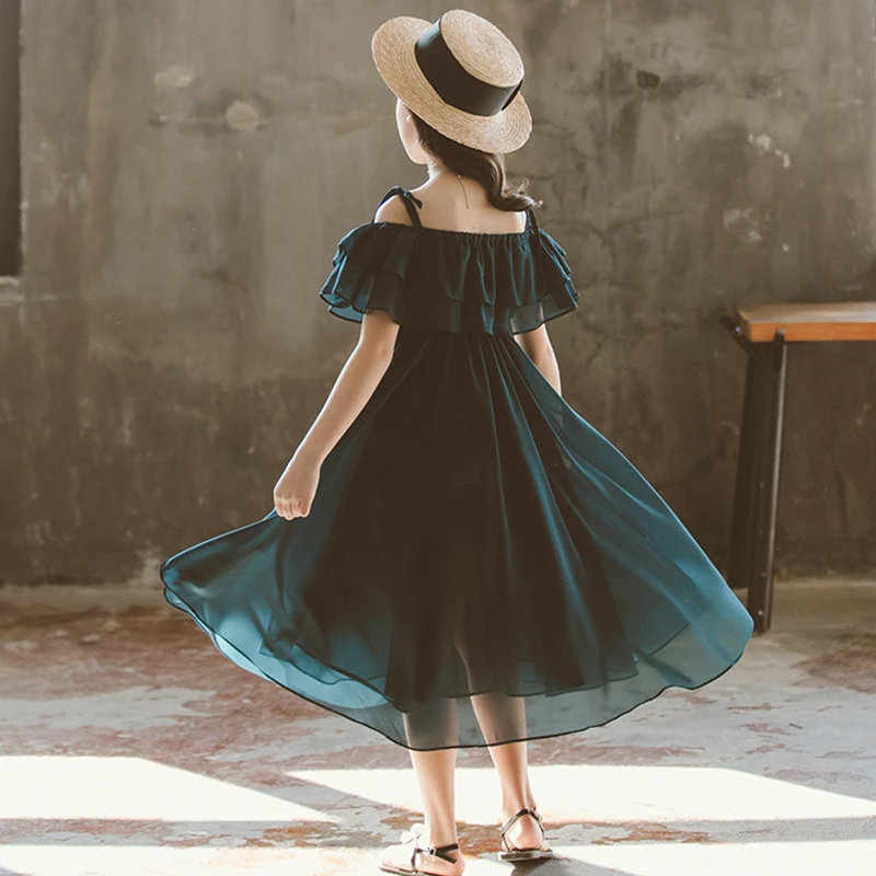 Платье для девочек летняя одежда Детские платья длинное шифоновое красное синее