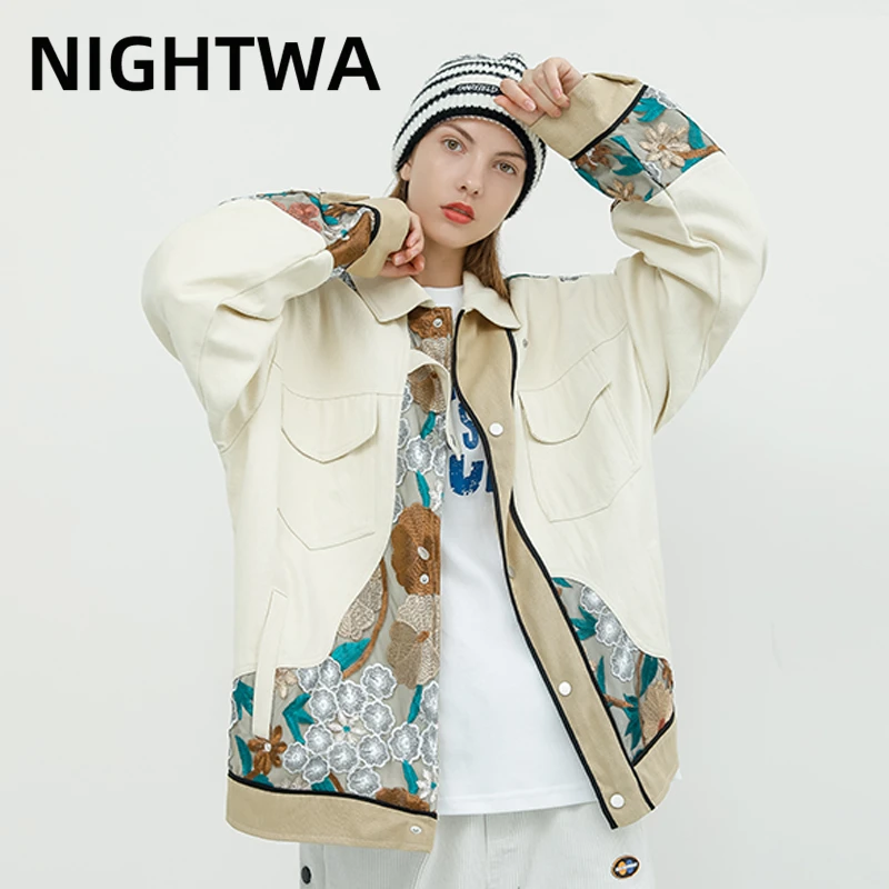 Женская куртка с цветочной вышивкой NIGHTWA для пар пальто в стиле панк женский