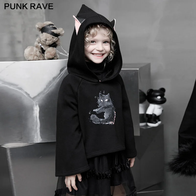 punk rave gotico bonito gato impressao solto mais camisola de veludo menina fada