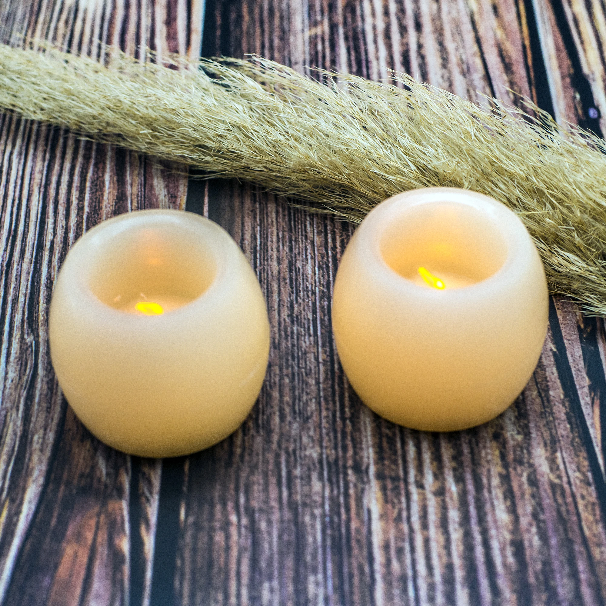 

Led Wax Ball Candle set Of 2 Magic Round Christmas Candles Lights On Battery Home Decoration House Warming Ornament For Festival