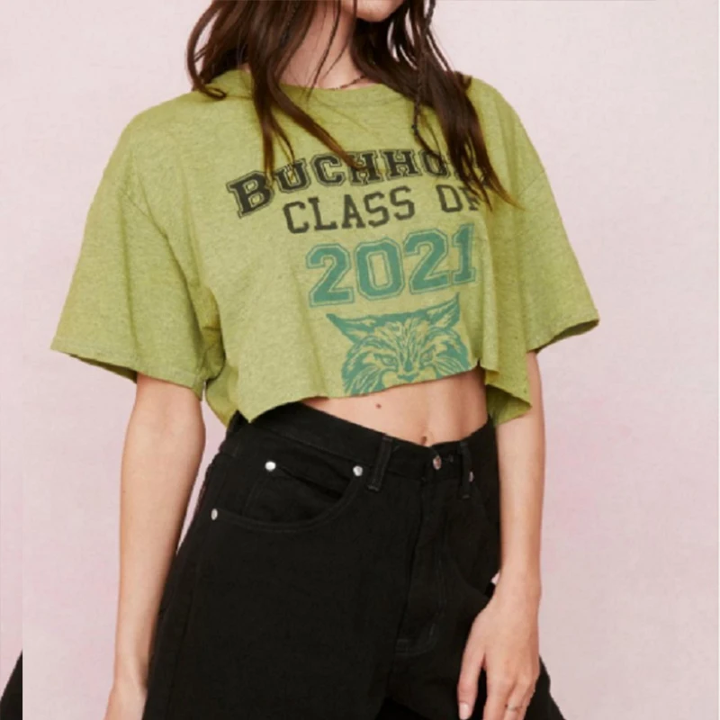 Зеленый сексуальный укороченный топ с буквенным принтом футболки для мальчиков