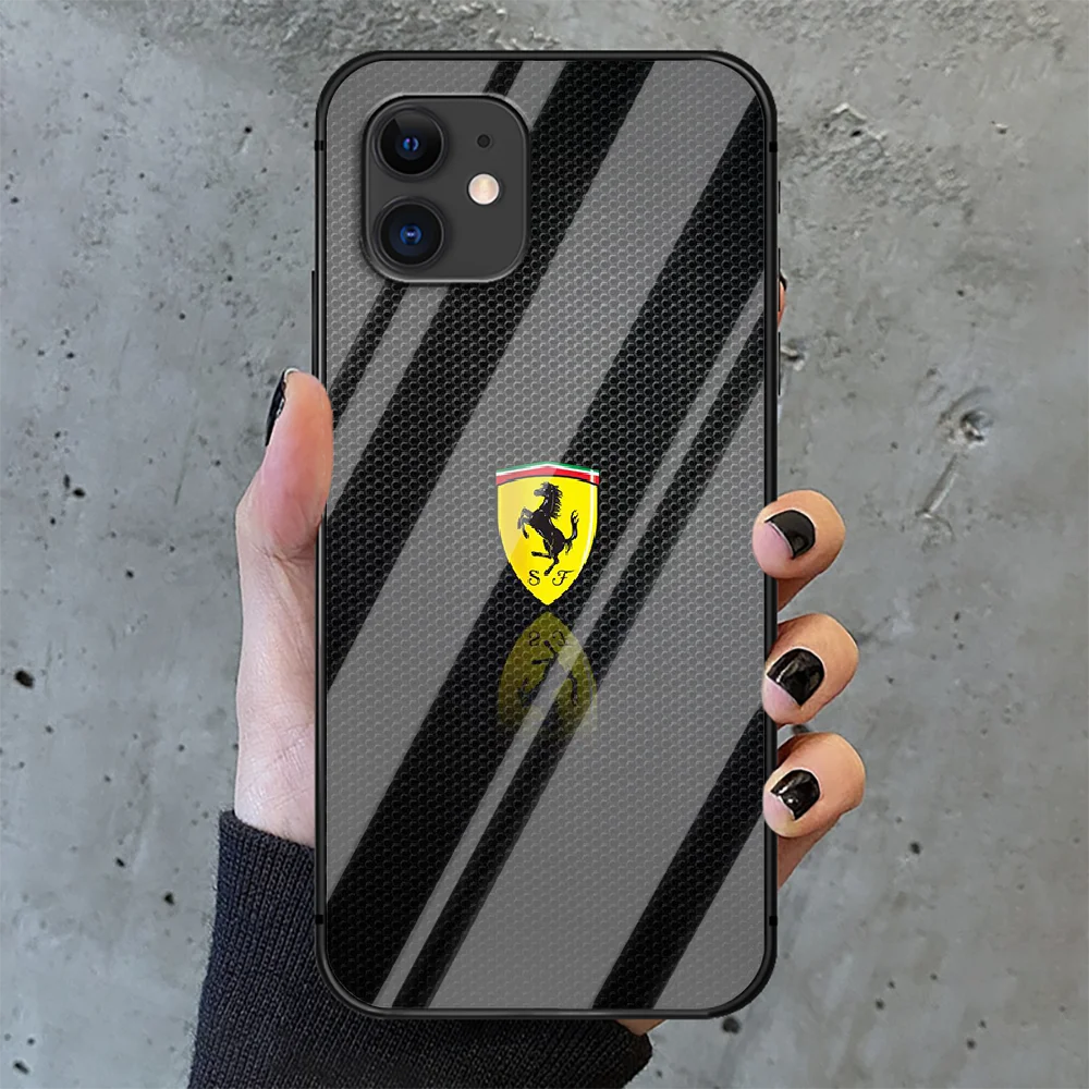 

Supercar Sporting Car Ferrari Phone Tempered Glass Case Cover For IPhone 6 6S 7 8 11 12 X Xr Xs Se 2020 Pro Max Plus Mini 3D
