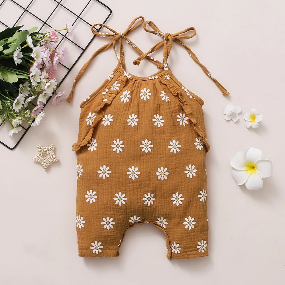 Одежда для новорожденных с цветочным узором и рюшами маленьких девочек