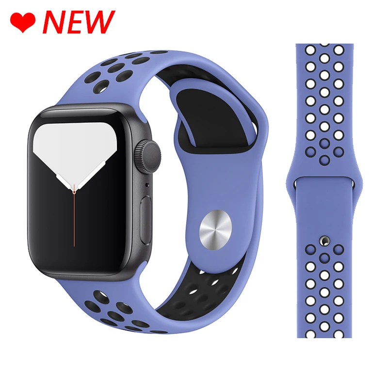 Дышащий силиконовый спортивный ремешок для Apple Watch 5, 4, 3, 2, 1, 42 мм, 38 мм, резиновый ремешок для Nike+ Iwatch 5, 4, 3, 40 мм, 44 мм - Цвет ремешка: 29 Royal Pulse Black
