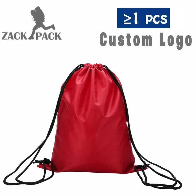 red without logo 5 шт. на заказ сумки на шнурке водонепроницаемый спортивный полиэфирный рюкзак для школьников и студентов Mochila печать логотипа мешок - Цвет: red without logo