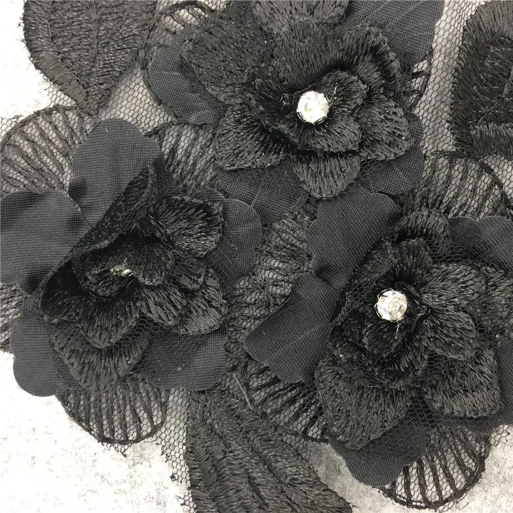 100% полиэстер черная ткань цветочный кружевной воротник швейное ремесло шейный