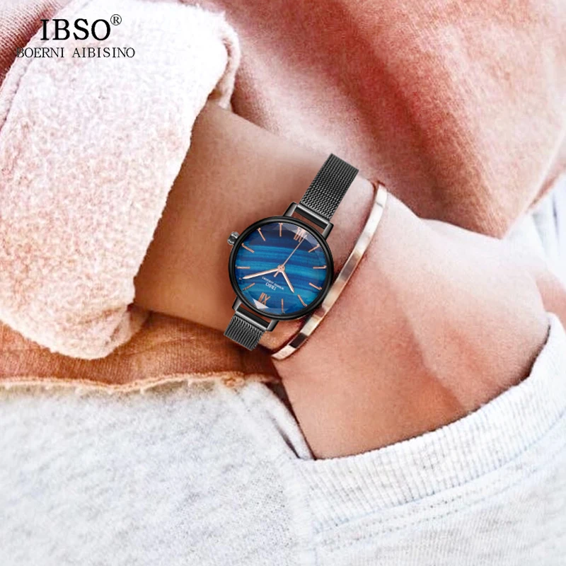 Часы наручные IBSO женские кварцевые со стеклом с сетчатым ремешком из нержавеющей