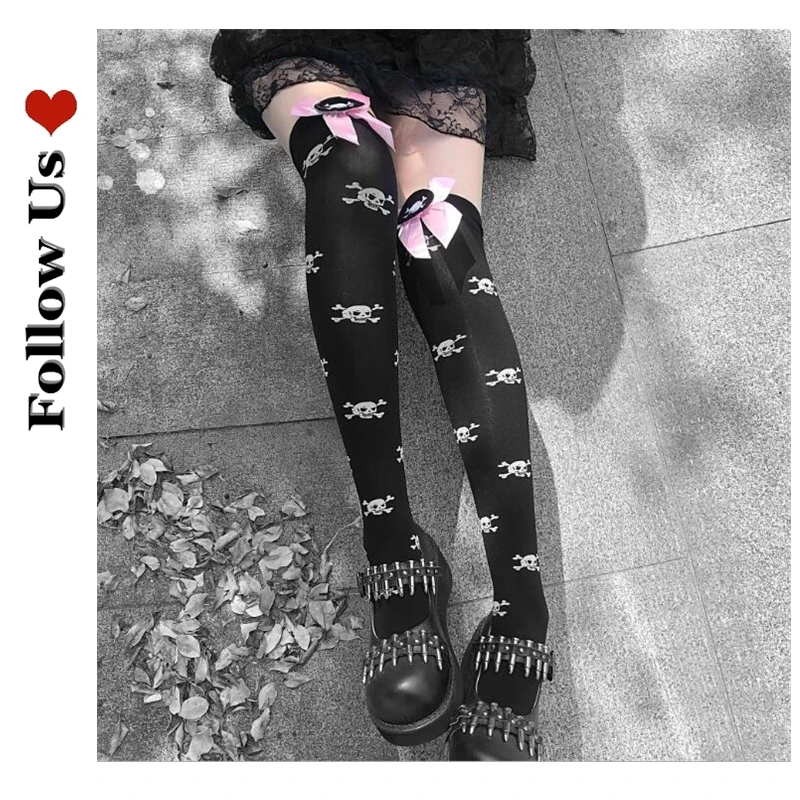

Harajuku Women Bow Socks Fashion Stockings Casual Cotton Thigh Gothic Cotton High Socks Girls Womens Female Long Knee Sock