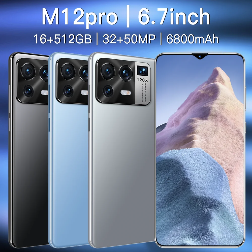 

Hot Global Version M12pro 6.7Inch Smartphone 8G+256G 6800mAh Battery Android Full Display Support Google 2 SIM 4G/5G Call Phone